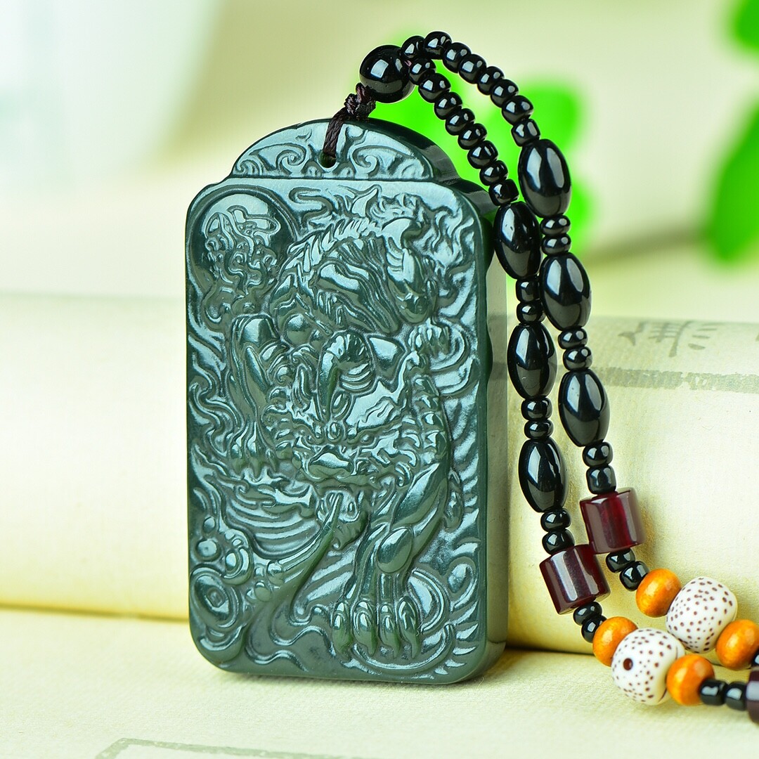Chinese Hetian Gray Jade Hand Carving Auspicious Beast Pixiu Wealth Pendant