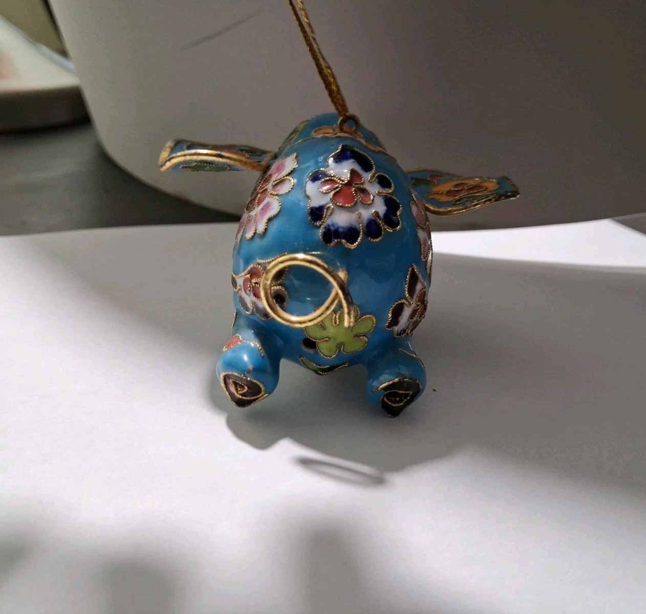 Multicolored, Base Blue floral Chinese cloisonné elephant ornament
