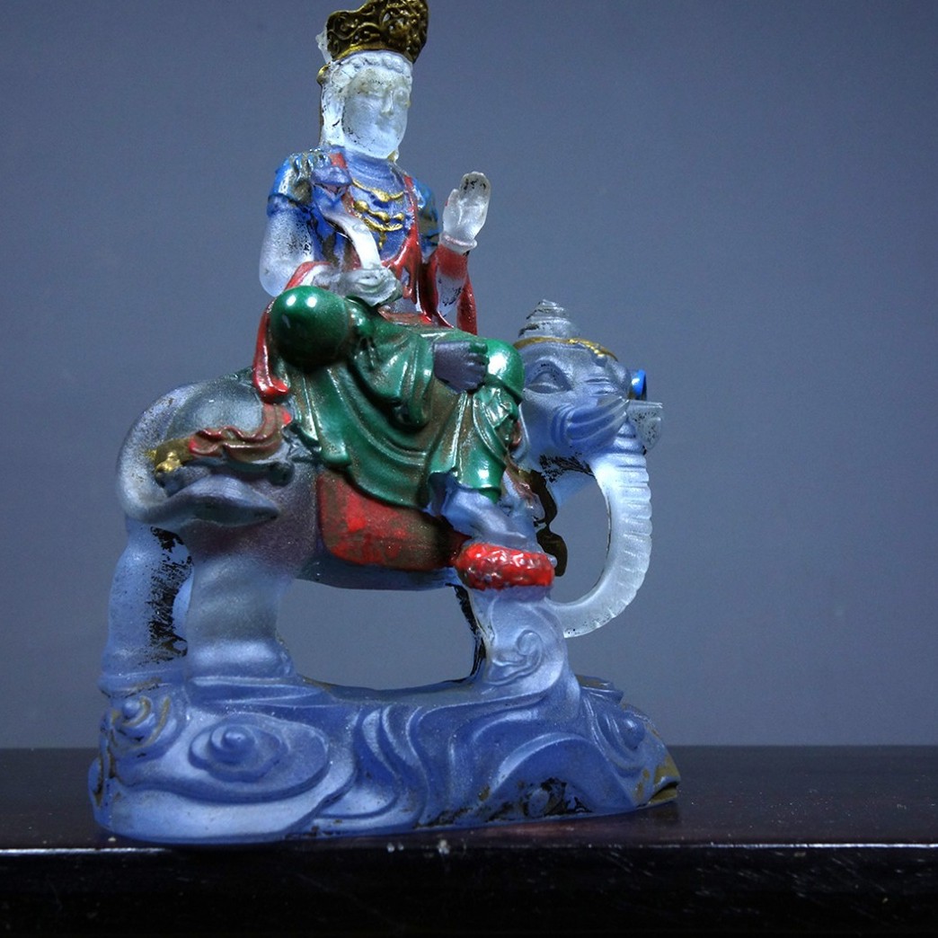 Vintage Old Liuli Samantabhadra Statue, Hand-Painted Gilded, 12cm