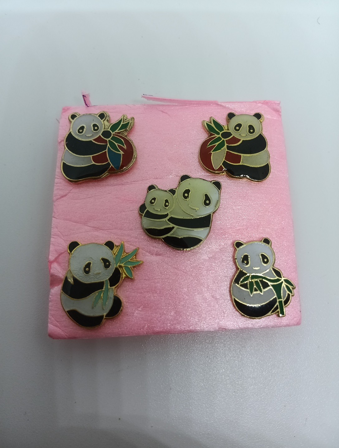 Vintage 5 PANDA Pinback Lapel Buttons Set