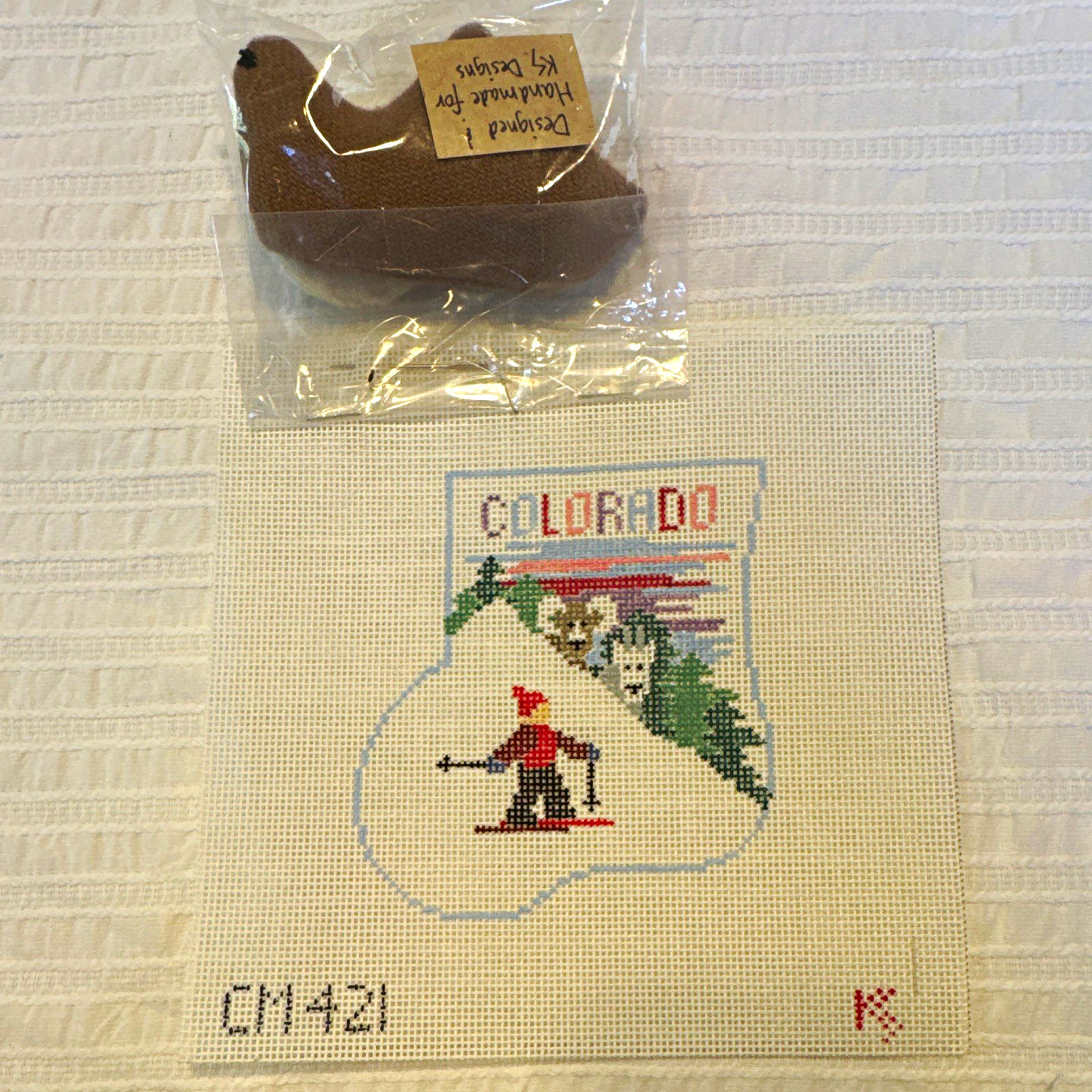 Kathy Schenkel mini sock hand painted needlepoint canvas – Colorado w/ insert