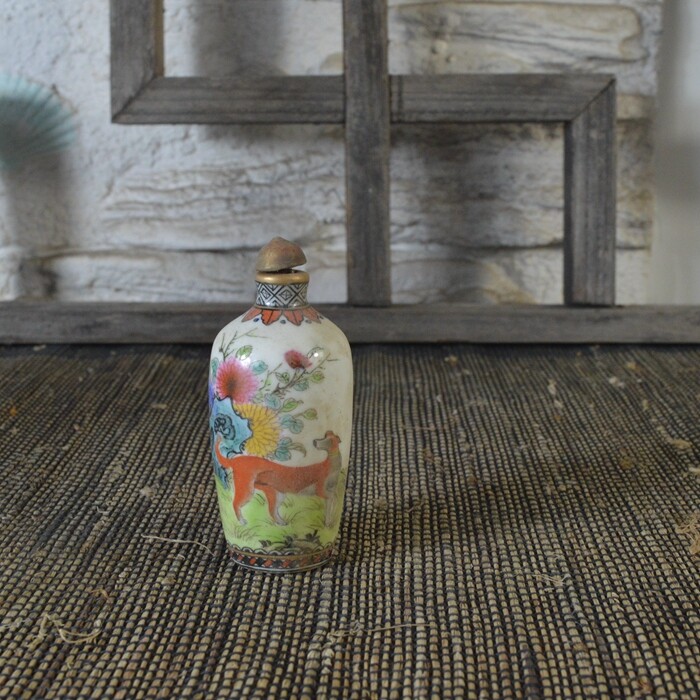 2.8″ Chinese Qing Famille Rose Porcelain Hand Painting Animal Dog Snuff Bottle