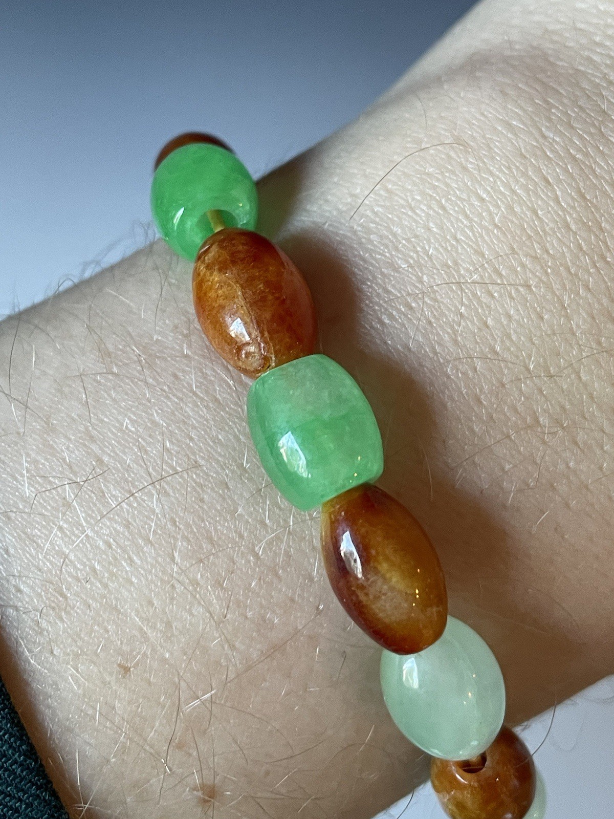 20th C. Chinese Carved Jade & Carnelian Agate Stone Beaded Bracelet