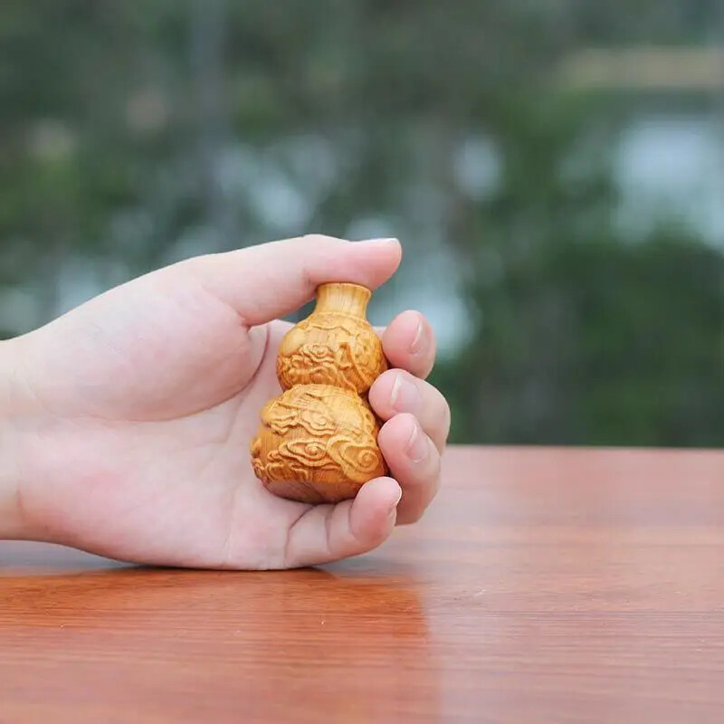 Cliff Cypress Wood Good Luck Gourd Ornaments Solid Wood Carving Decorations