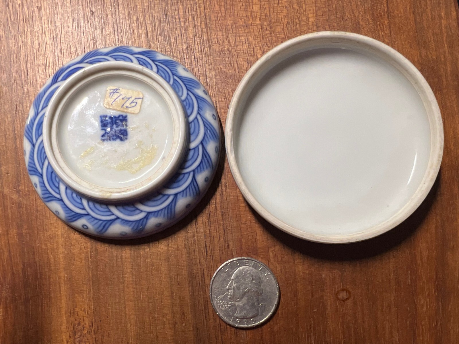 Chinese Blue & White Porcelain Seal Paste Box with Dragons & Pearl Qianlong Mark