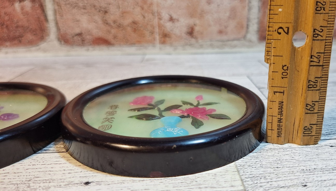 2VTG Faux Jade Asian Floral Wall Plaque 3.5″ Round Suncatcher Candle Home Decor
