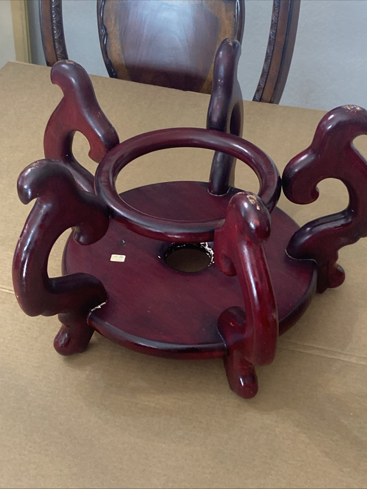 Antique Chinese Carved Rosewood Display Stand Base Vase Heavy And Well Crafted
