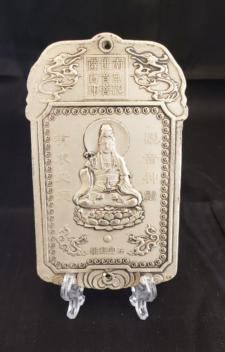 Quan Yin Goddess Of Mercy Chinese Silver Scroll Weigh 5510