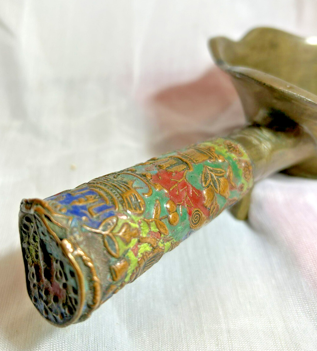 Vintage Silk Iron Brass Cloisonne Chinese Coal Pan