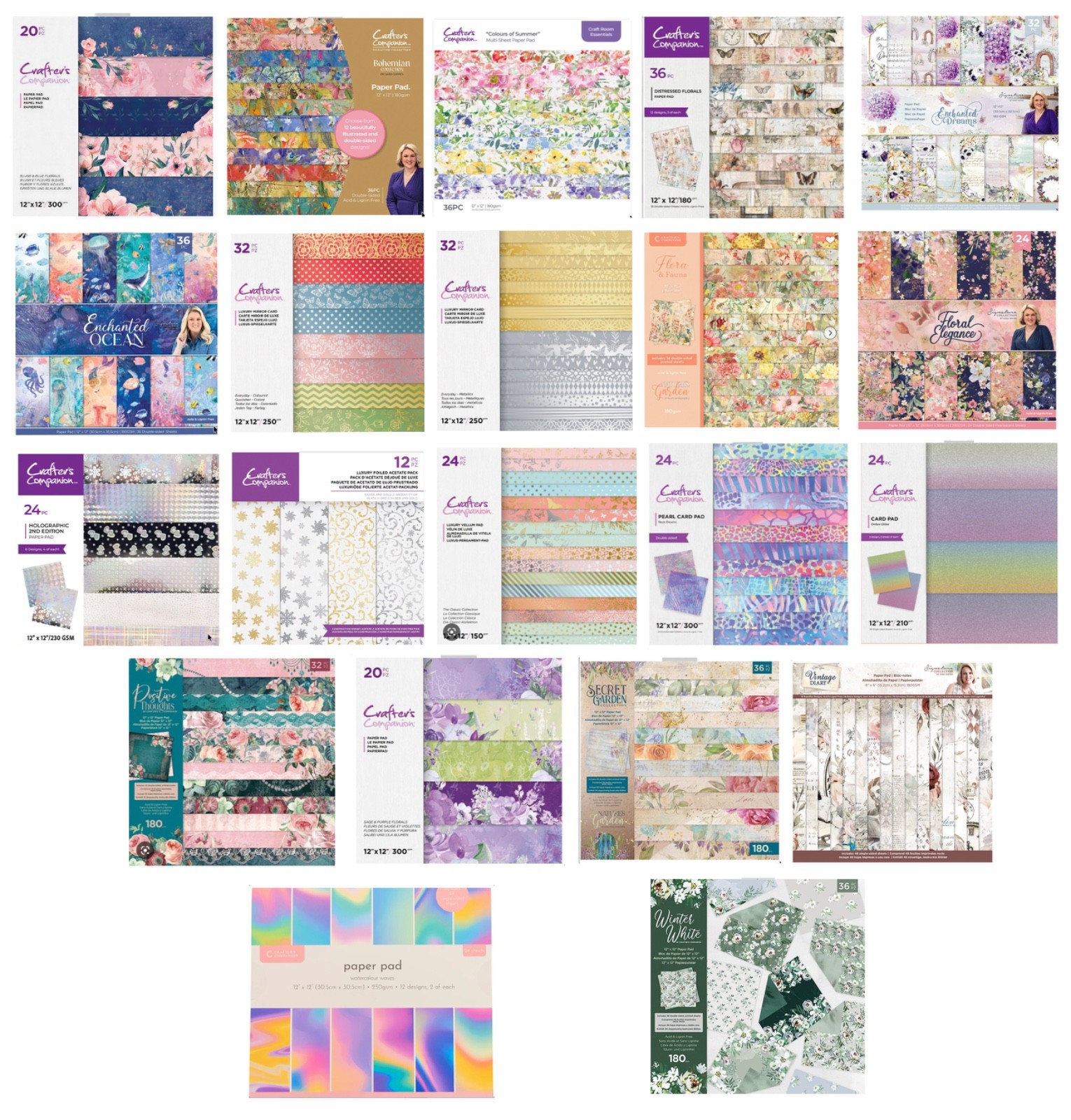 Crafters Companion Huge Selection of (21) 12×12 Paper Pads, A Lifetime Supply!