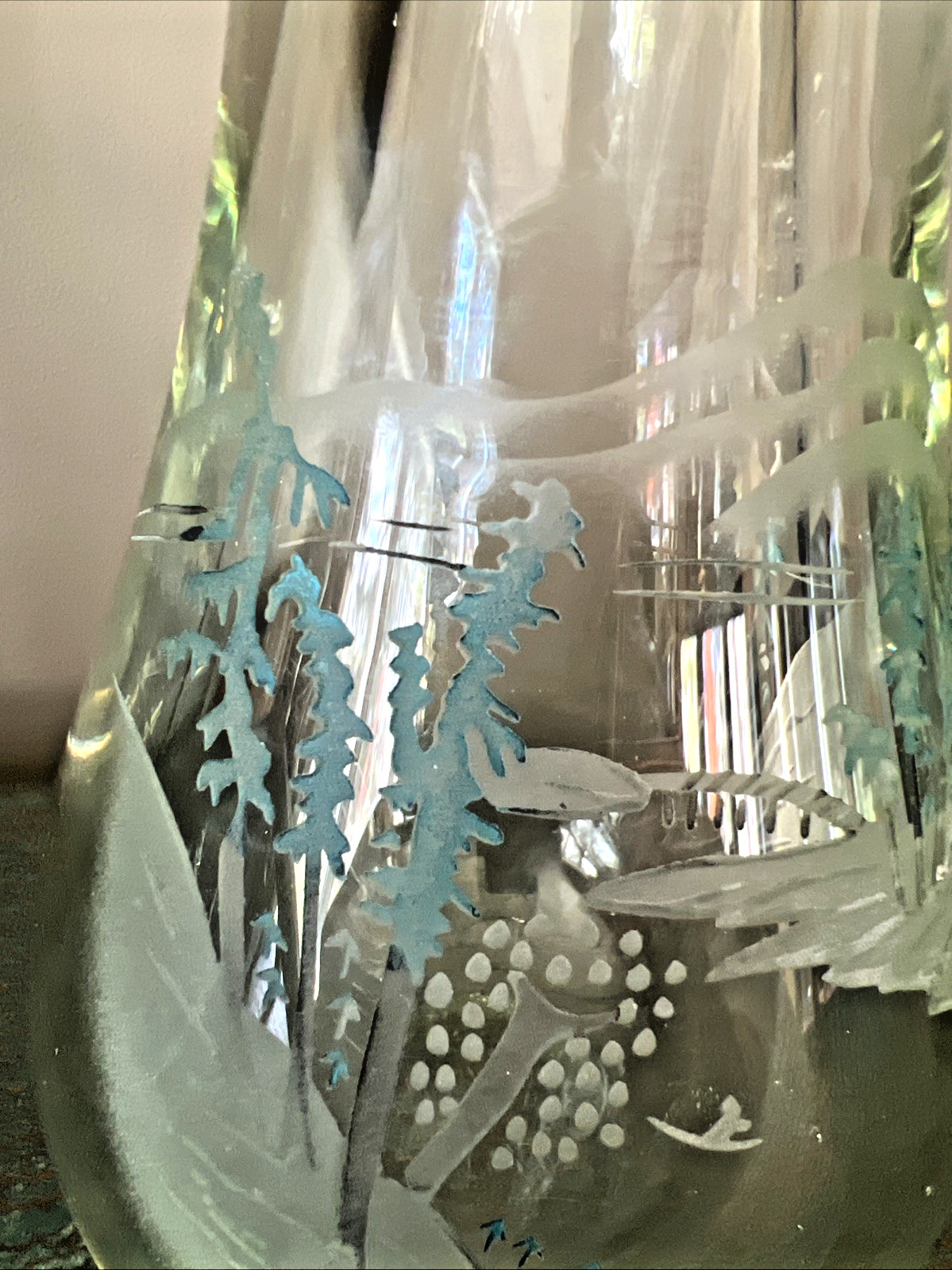 ANTIQUE 1900-1940 CHINESE PEKING GLASS ETCHED MOUTHBLOWN ART GLASS VASE