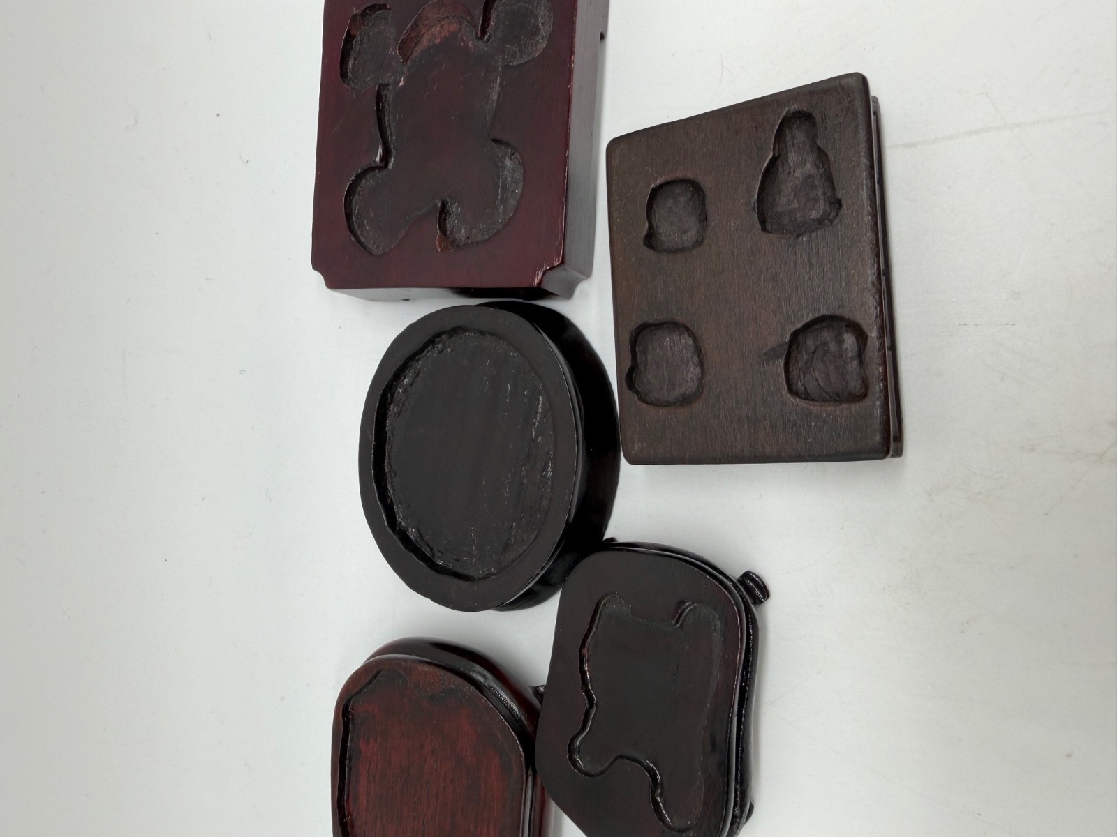 Vintage Chinese Carved Wood Group of 5 Small Stand for Statues / Figurines