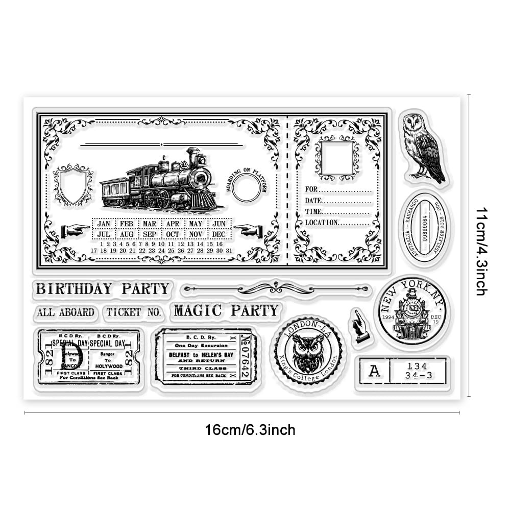 GLOBLELAND Vintage Train Ticket Clear Stamps for DIY Scrapbooking Retro Postmark