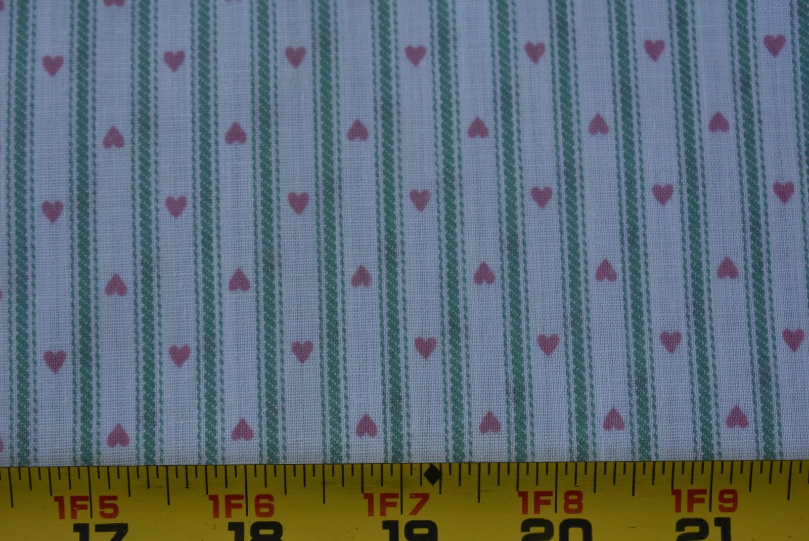 30″ Long, Vintage, Dusty-Rose Hearts & Green Stripes on Cream Quilt Cotton,P699