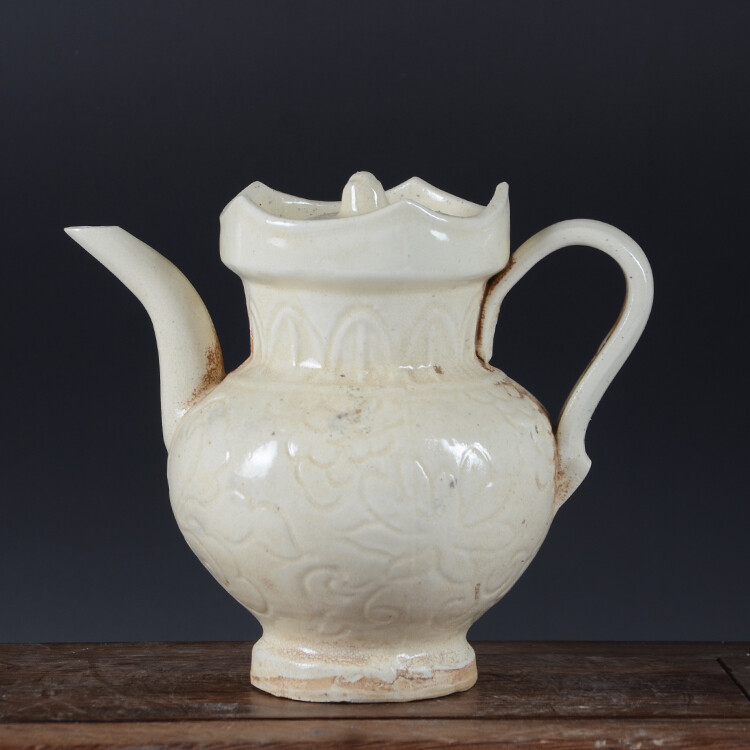 4.7″ Collect China Lake Kiln Porcelain White Glaze Hand Painting Monk Hat Teapot