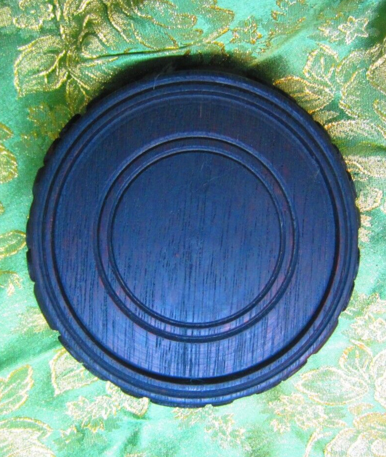 Vintage Chinese Carved Footed Black Hard Wood Display Stand Solid 4″ Hong Kong