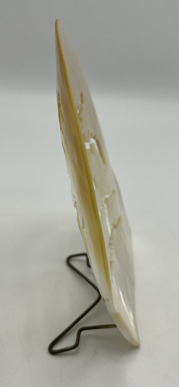 Carved Mother of Pearl Shell Asian Scene with Stand 6″ Tall