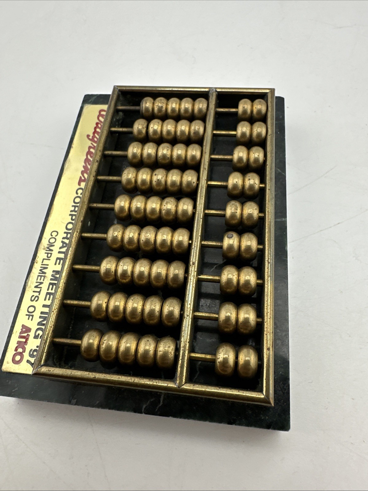 Mini Brass Abacus on Marble Base Desk Decor Paperweight Walgreens Vtg 3.75” Long