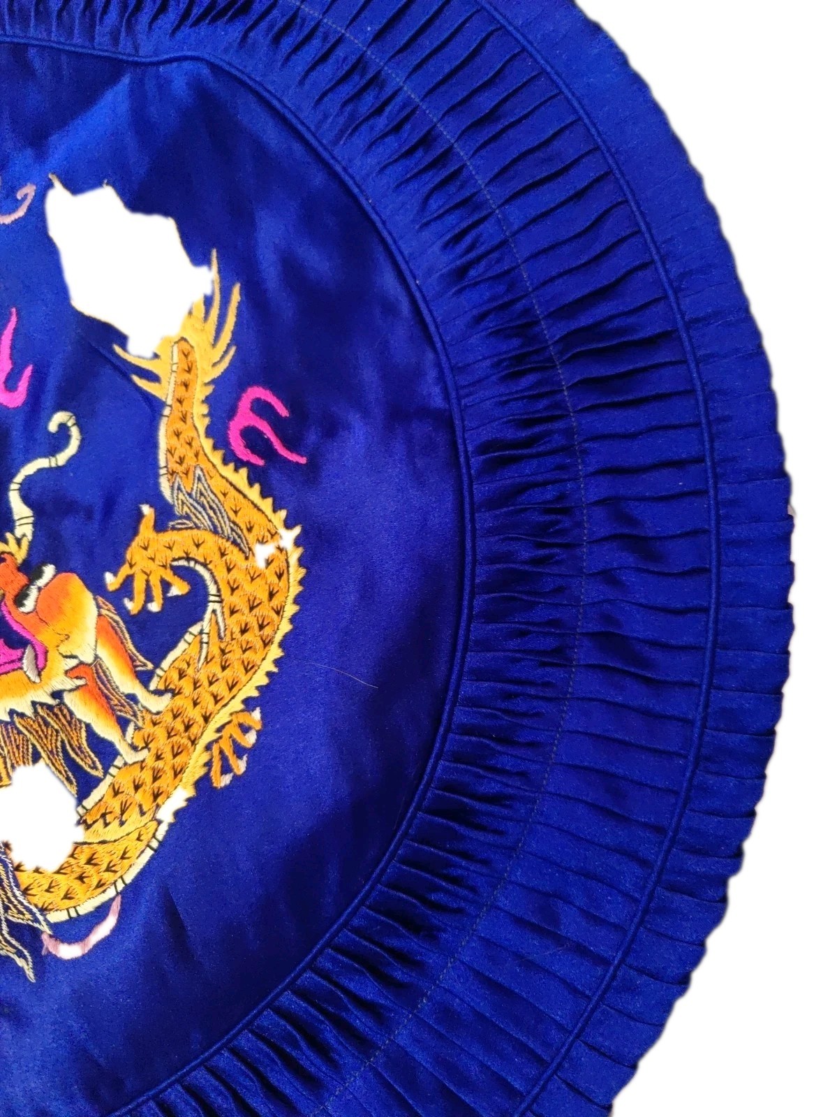 Golden Bee Vintage Chinese Silk Pillow Blue With Dragons & Phoenix 1980’s