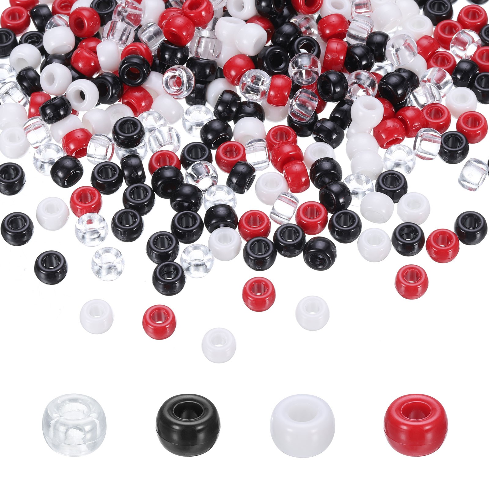 1000Pcs Pony Beads 6x9mm Acrylic Bulk Plastic Barrel Bead Red White Black Clear