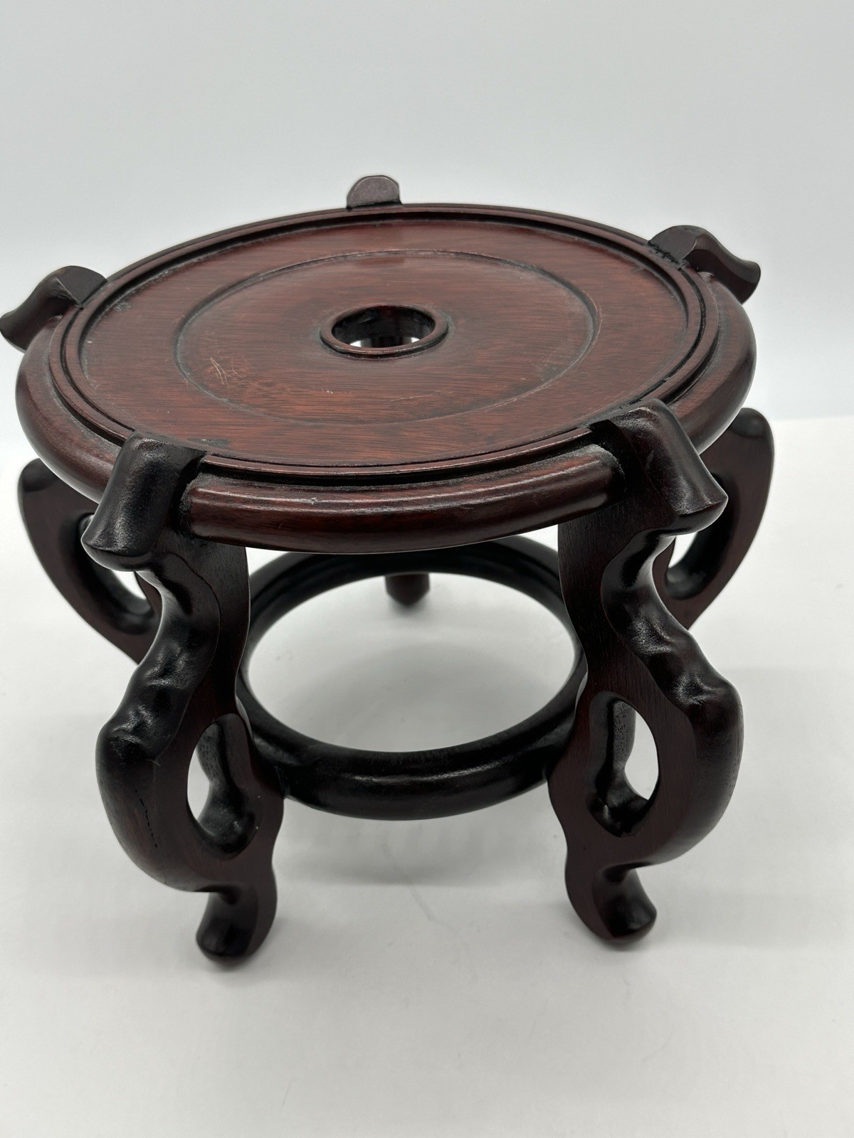 Chinese Carved Wood Fishbowl Plant Vase Bowl Display Stand Riser Base