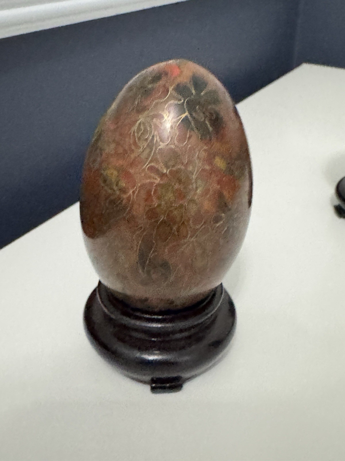 2 Vintage Chinese Cloisonne Eggs W Stands Multi Color Gold Enamel Floral Design