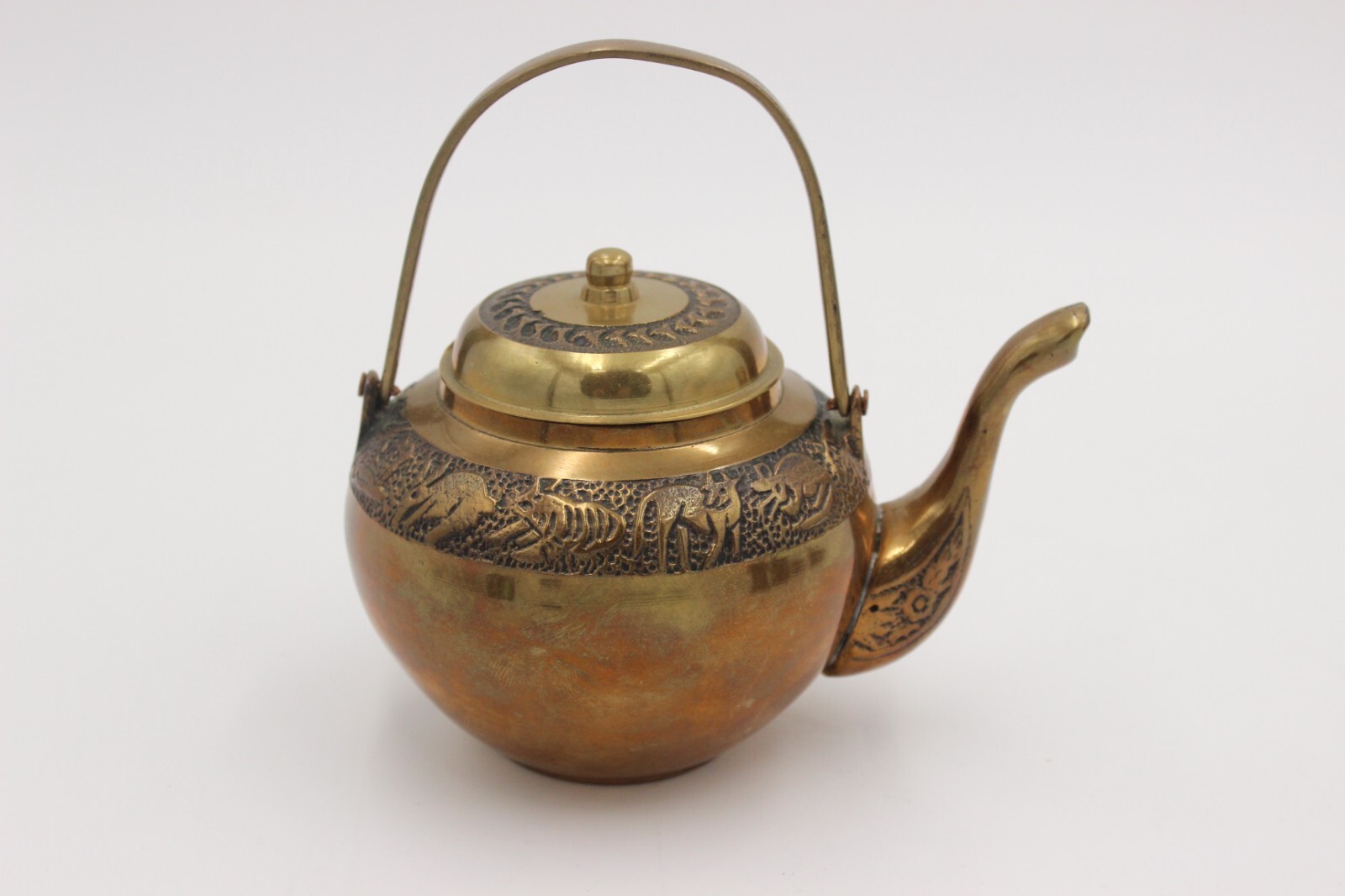 Vintage Handmade Chinese Calendar Brass Zodiac Signs Tea Set Unmarked Unsigned