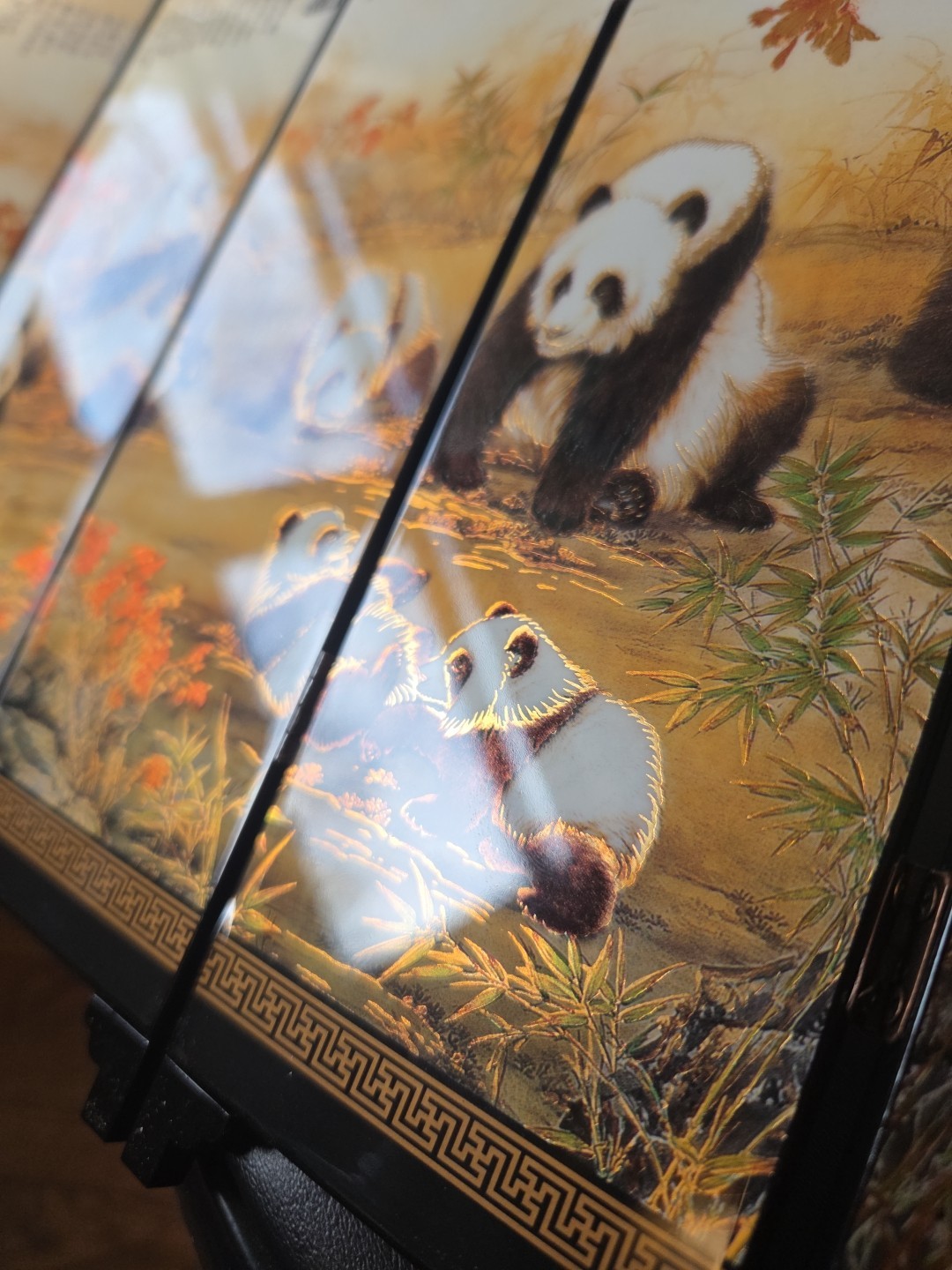 Chinese Giant Panda Table Top 6 Panel Folding Screen/Decor Beautiful! 9.5×18