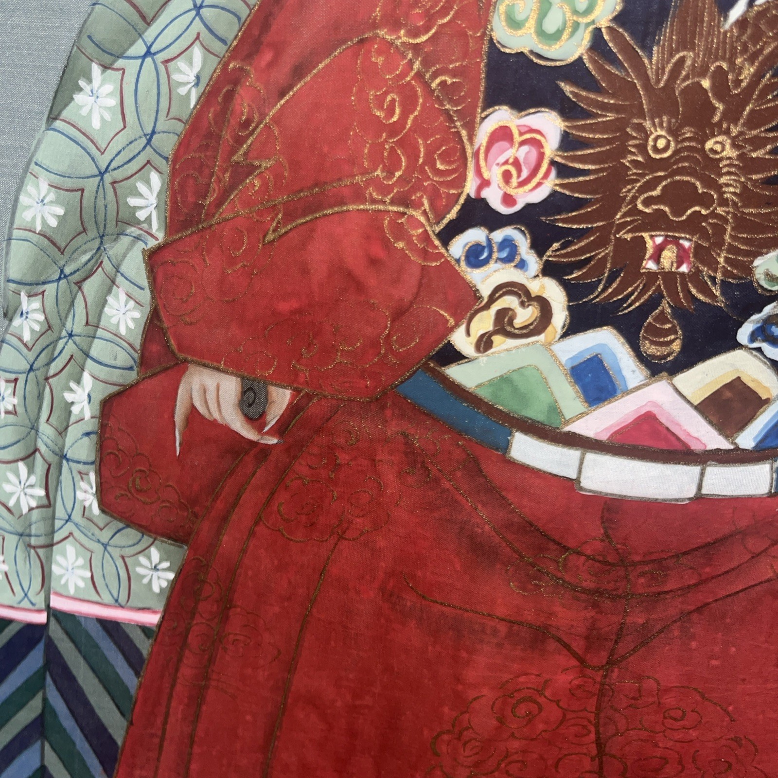 Elegant Mid-Century Chinese Ancestor Portrait Scrolls-Hand Painted Vintage Pair