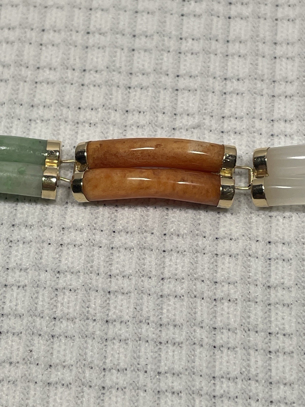 Vintage Chinese 14k Gold Link w/Multicolor Jade Double Segment Bracelet 7″