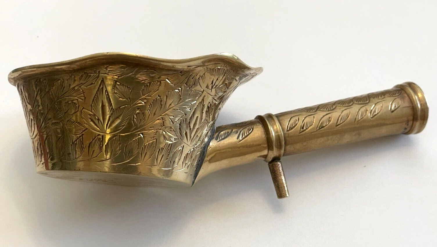 Vintage or Antique Chinese Brass Silk Iron Leaf Print Bottom Numbered / Lettered