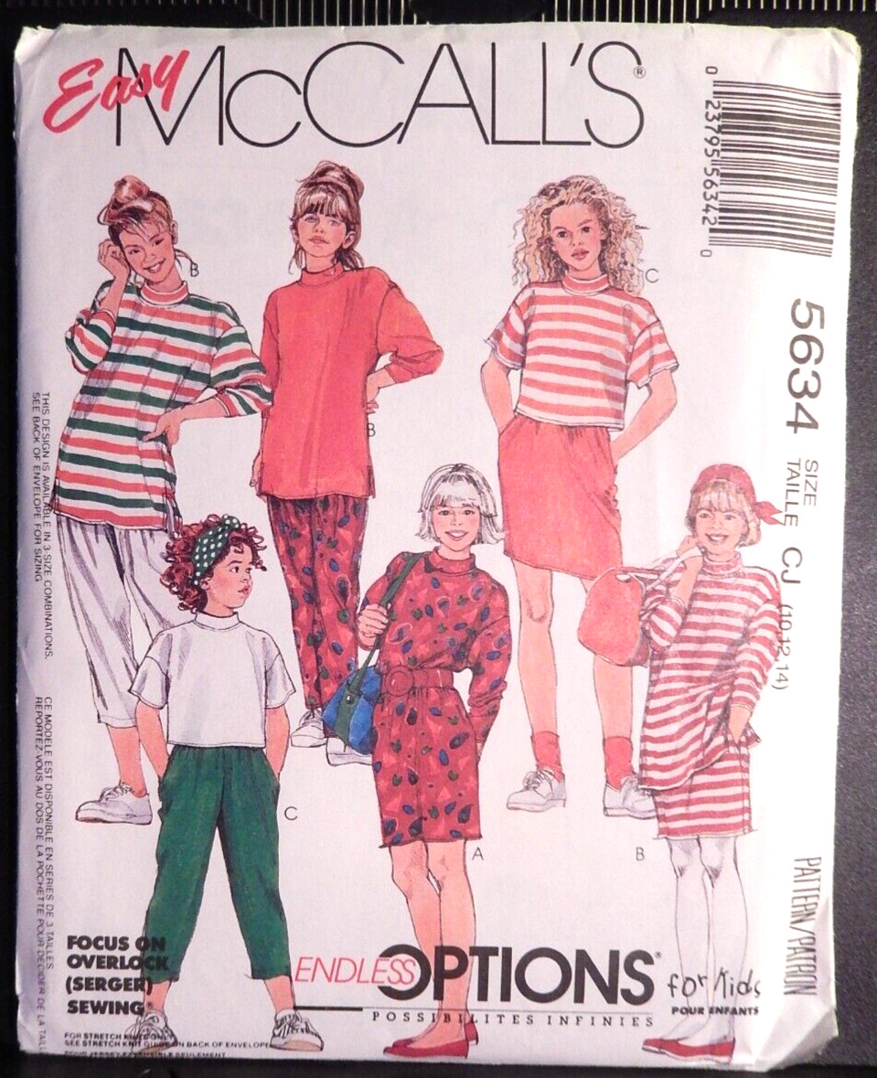 McCall’s Easy 5634 girls’ activewear pattern size 10-12-14 uncut