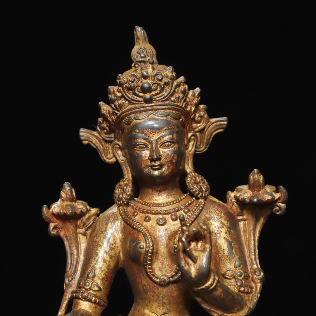 Bronze with Gold Leaf [Green Tara] Statue of the Buddha