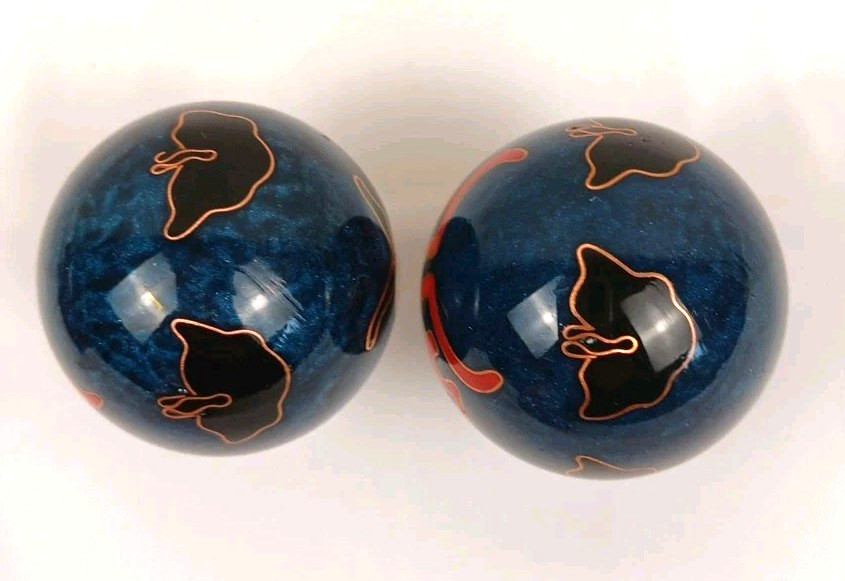 2 VTG Chinese Baoding Balls Chime Meditation- Shou Xing 1985 Panda & Longevity