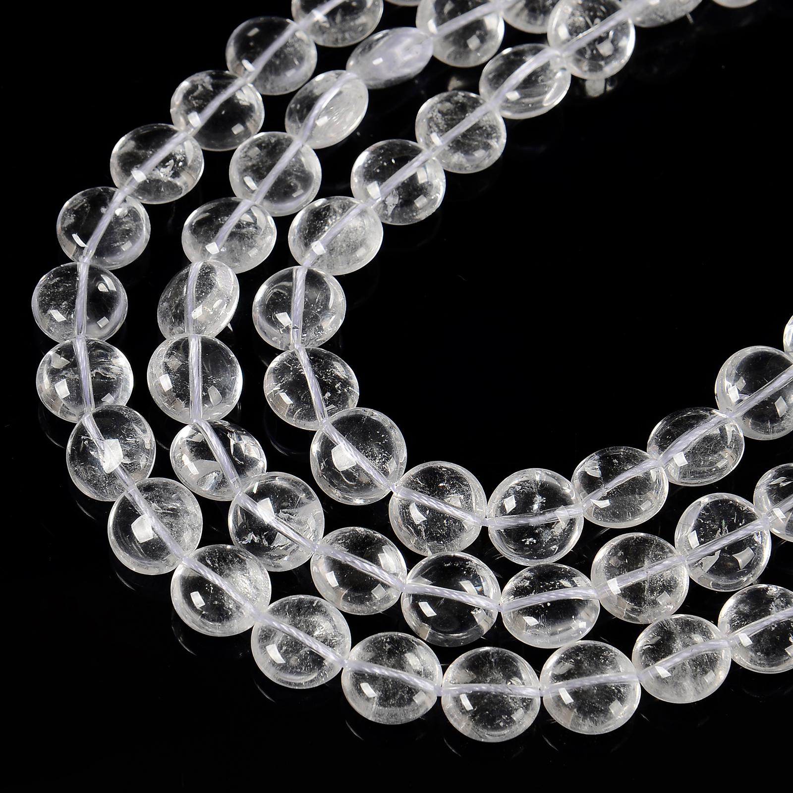 Grade A Natural Clear Quartz Smooth Coin Beads Size 10mm 12mm 15.5” Strand
