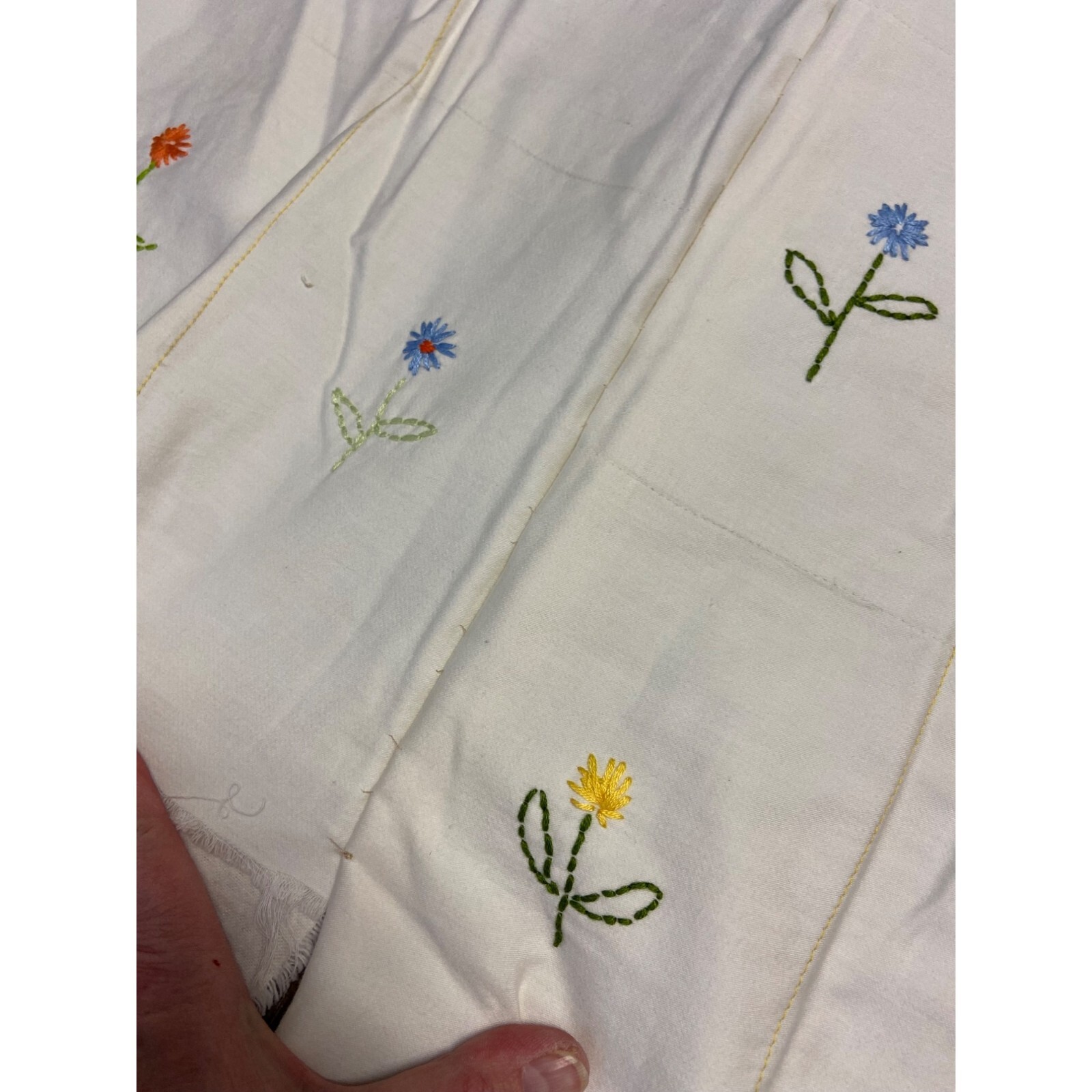 Vintage Unfinished Hand Embroidered Double Cotton Flannel Fabric Bed Cove 82″X79