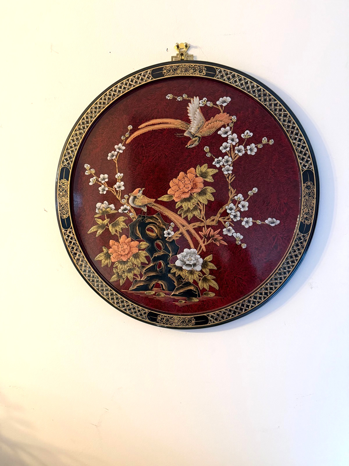 Elegant Vintage/Antique Chinese Inlaid Mother of Pearl Lacquer Wood wall plaque
