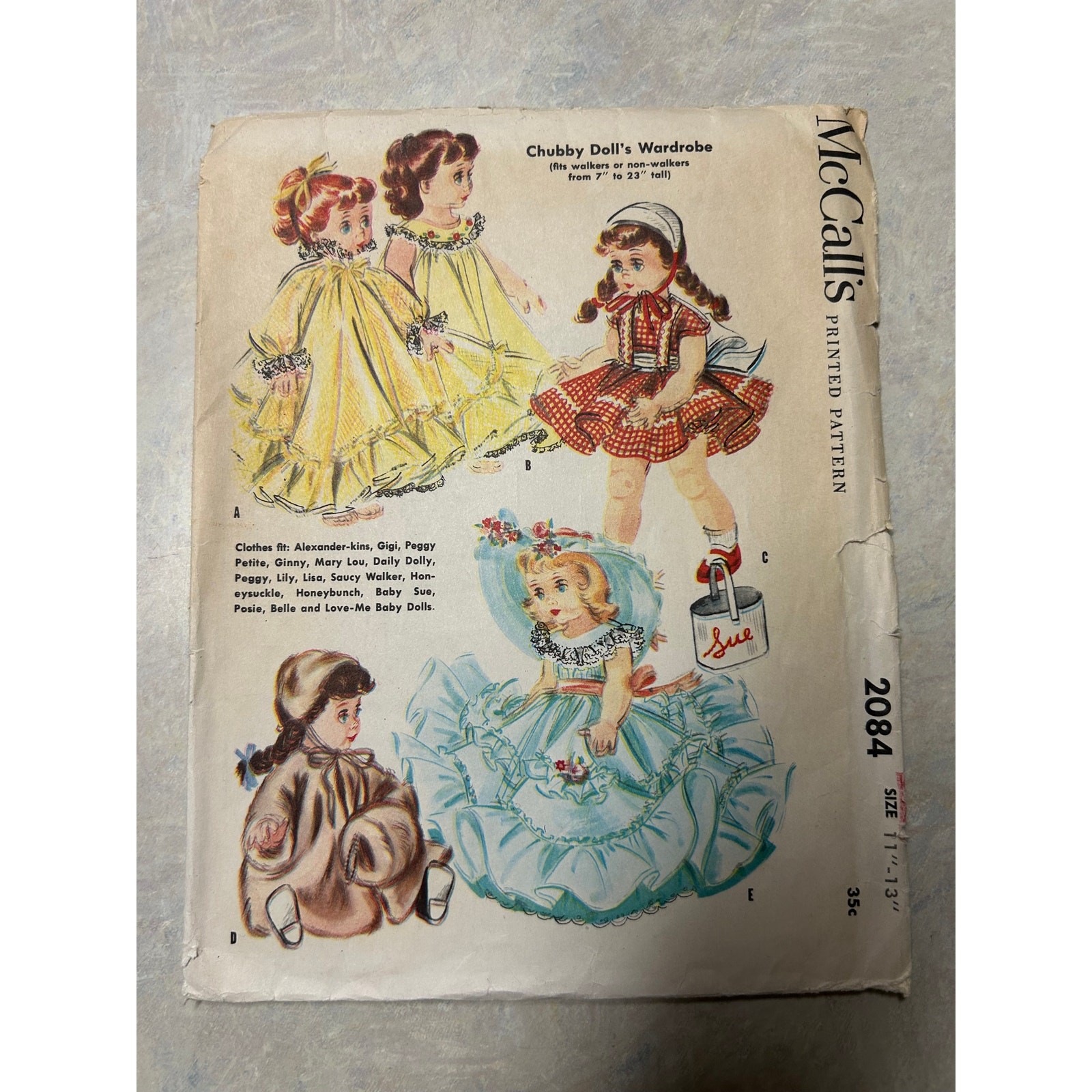 Vintage 1956 McCalls Pattern #2084 “Chubby Dolly” Wardrobe 11-23″ Dolls