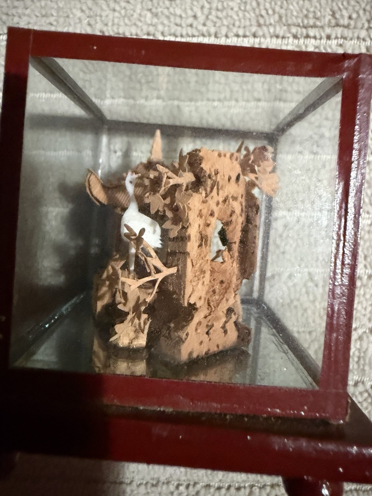 Vintage Chinese Mini Carved Cork Scene In Glass Case
