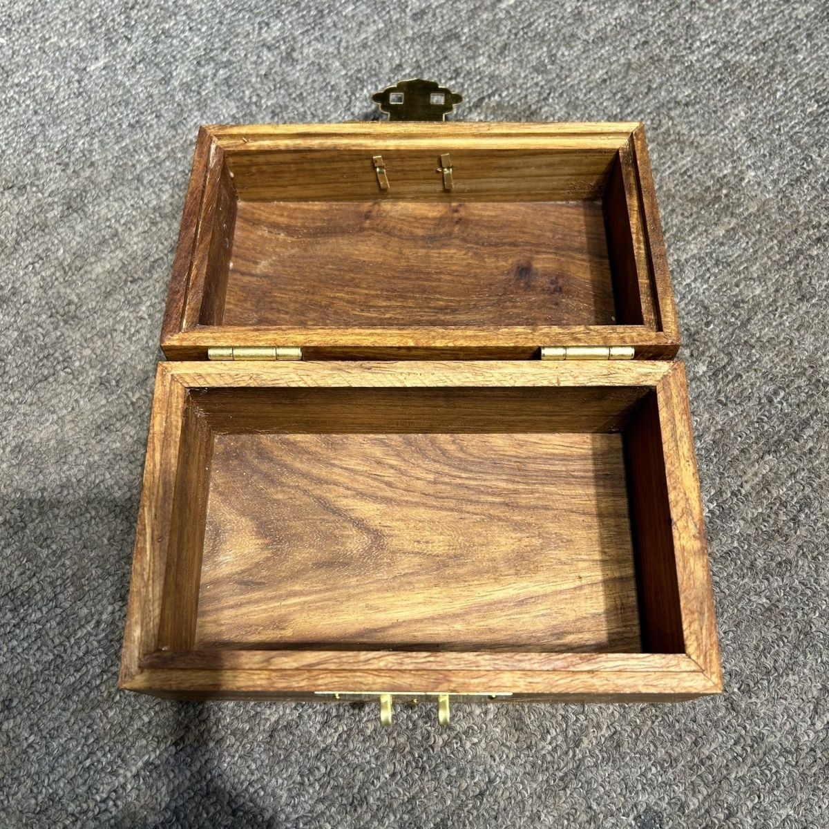 Vintage Rosewood Burl Jewelry Box Handmade Solid Wood Storage Case Brass Lock