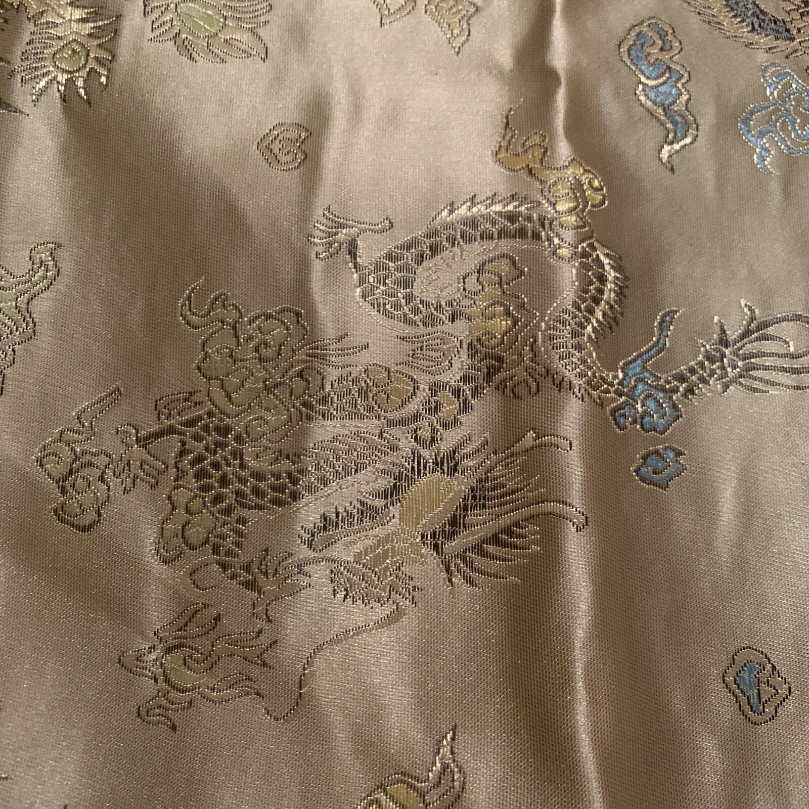 Vtg Chartruese+Satin Jacquard Brocade Oriental Pillow Cover~ Dragon~16.5”