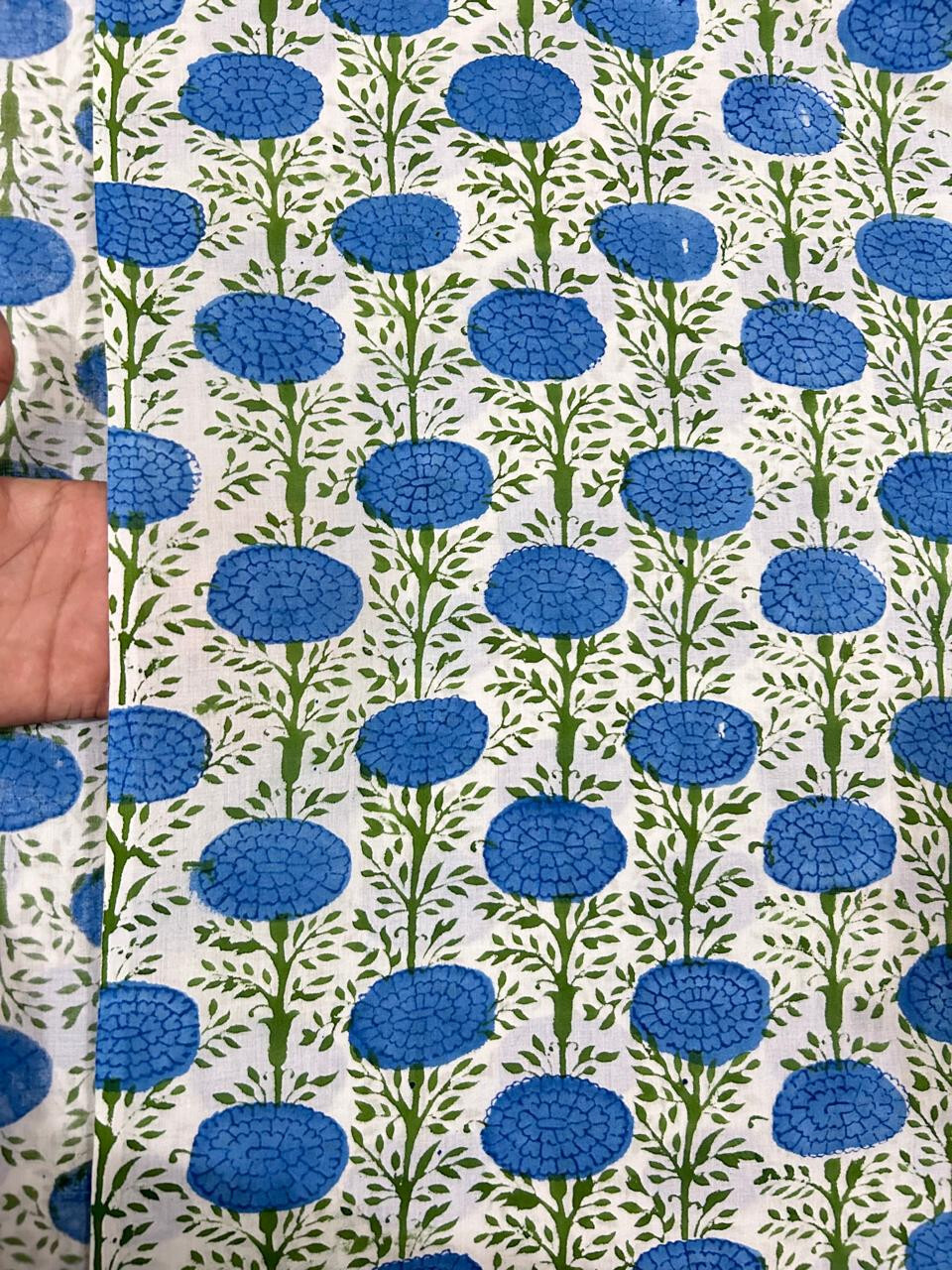 Hand Print Indian Fabric Block Cotton Floral Sanganeri Natural Handmade 2.5 Yard