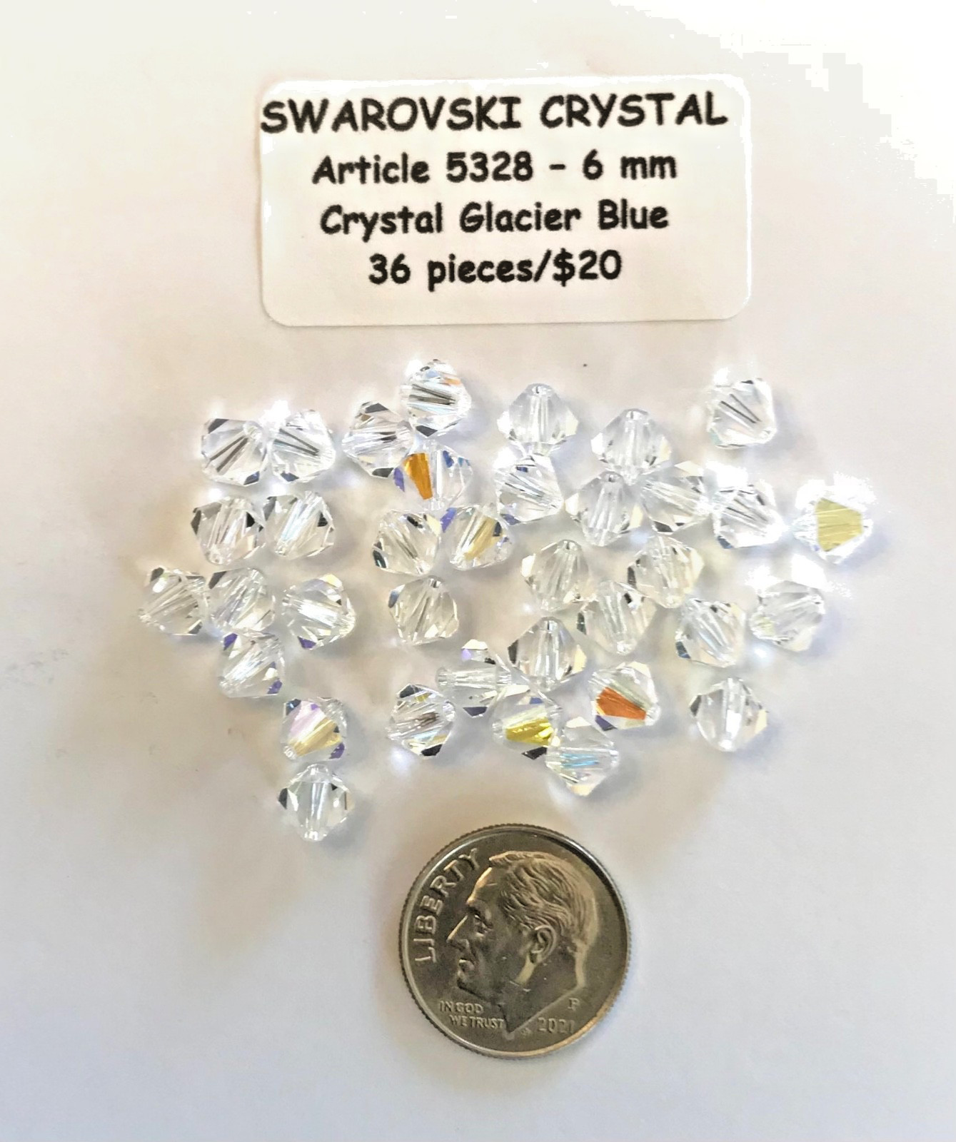 Swarovski® Bicone Beads #5301 – 6mm – CRYSTAL GLACIER BLUE – 36 Pieces
