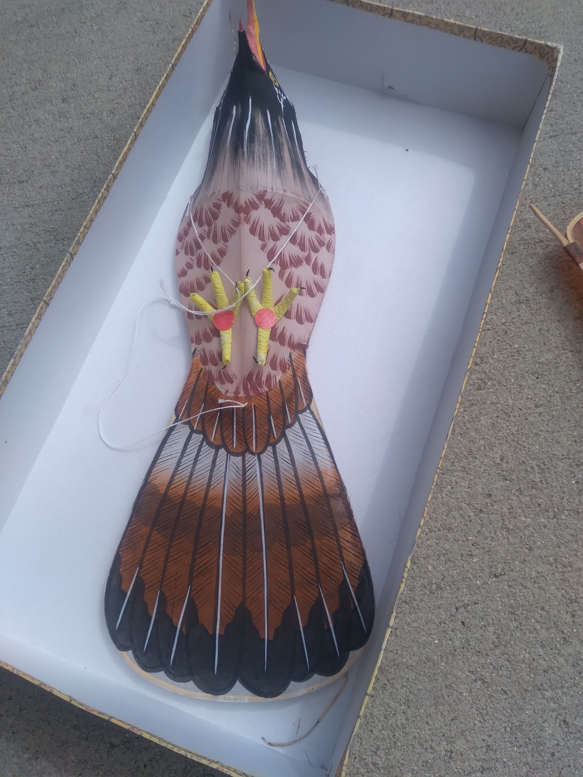 Vintage Chinese Silk & Bamboo Eagle Bird of Prey Kite with Box 36″ wingspan Rare