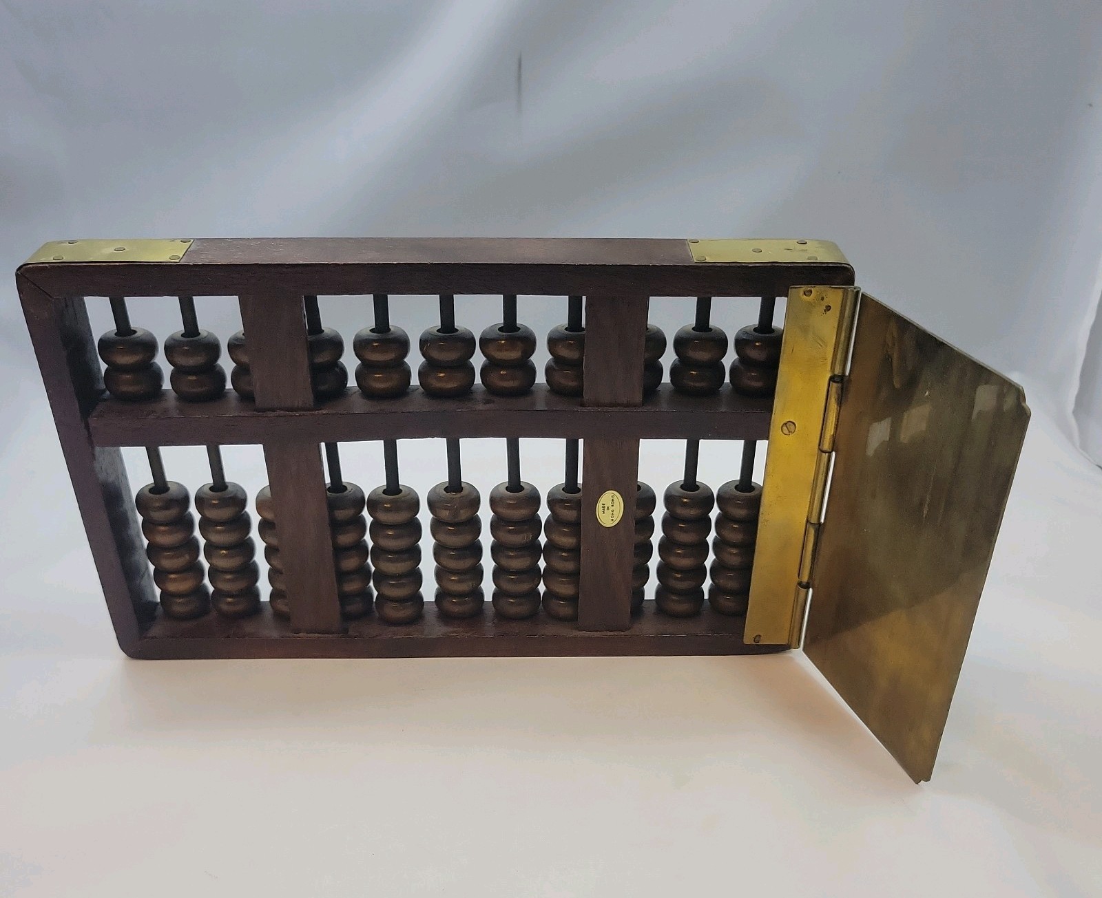 Vintage Wood and Brass Abacus 11 Row (9.5″ x 9.5″ Made In Hong Kong Math Tool