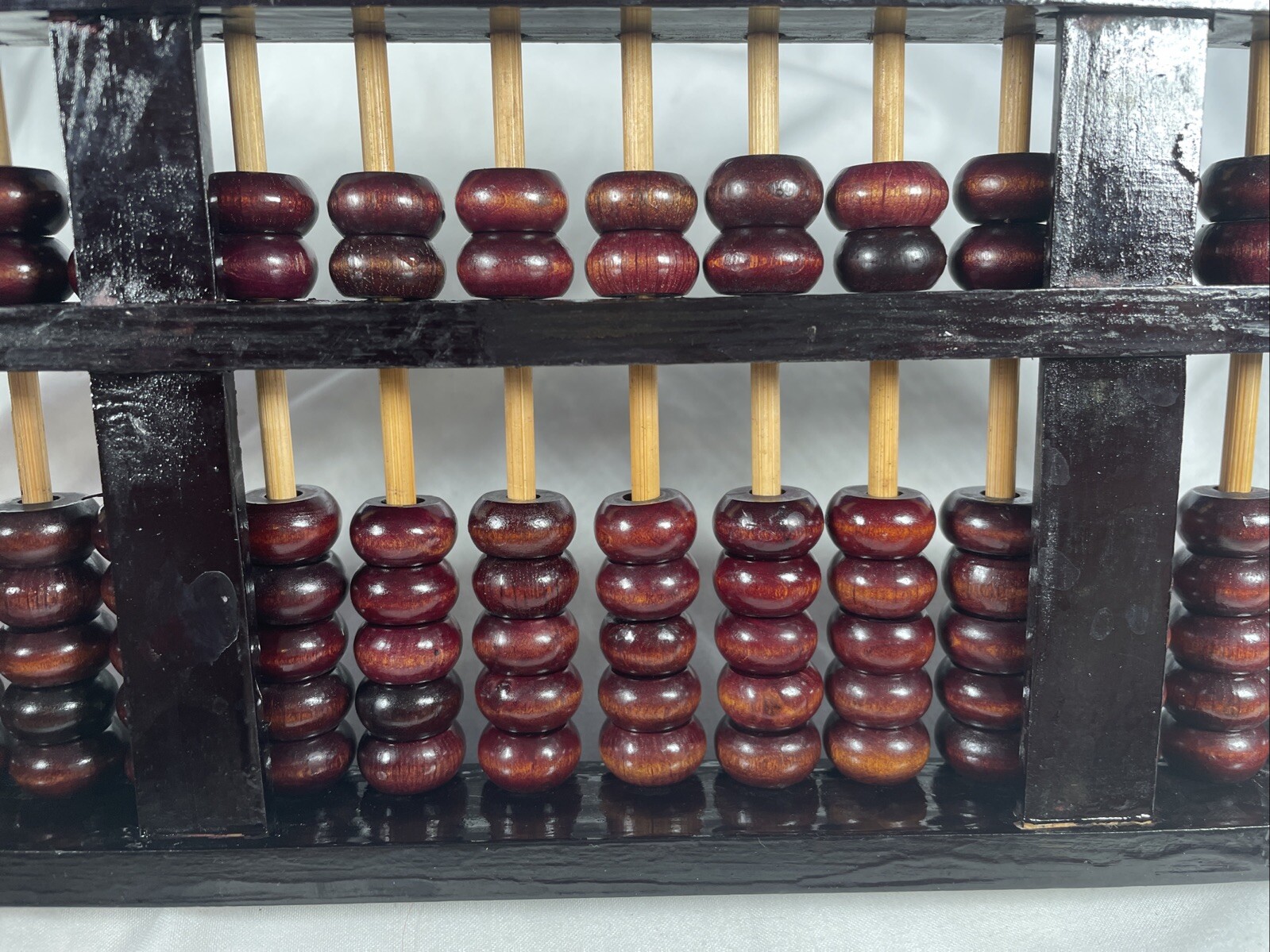 VTG Wooden Chinese Abacus 91 Beads Brass Fittings 10×5” Original Label