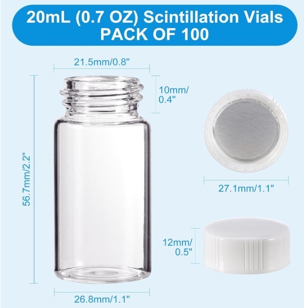 20 ML Disposable Scintillation Vials. QTY 100