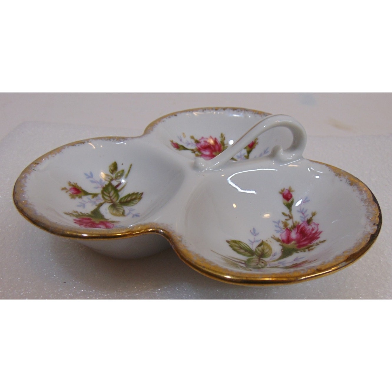 Bone China Candy Dish Trinket Bowl Floral Gold Trim Vintage Elegant Decor Roses