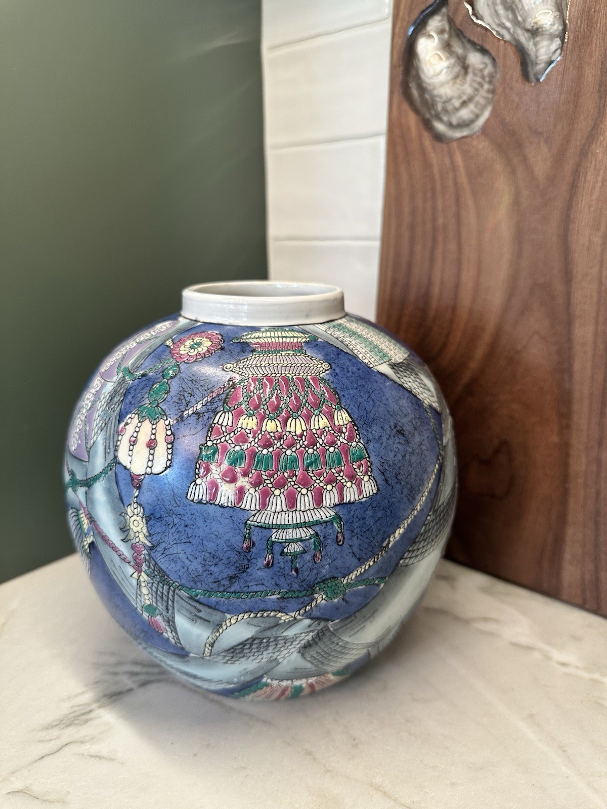 Oriental Asian Porcelain Planter Vase Decor ~ HAND PAINTED ENAMEL Abstract