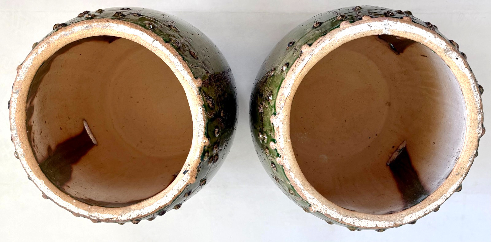 Late 20th-C Chinese Ming Style Glazed Heavy Ceramic Garden Drum Stool, a Pair